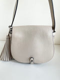 BRAND NEW RALPH LAUREN POLO CREAM LEATHER CROSS BODY BAG WITH TASSEL TRIMS