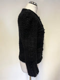 MAJE AZNAVOUR BLACK BOUCLE ZIP FRONT LONG SLEEVED BOX JACKET SIZE 38 UK 10