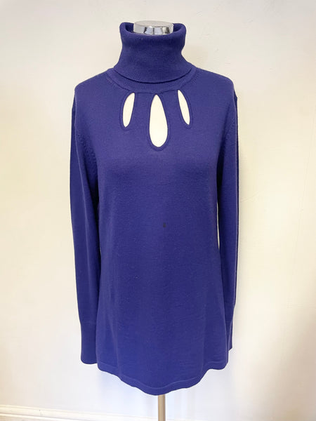 FRENCH CONNECTION BLUE KEYHOLE POLO NECK LONG SLEEVED JUMPER SIZE XL