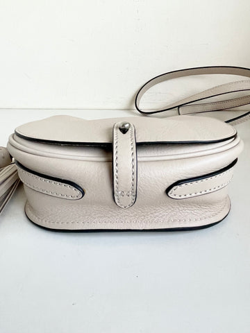 BRAND NEW RALPH LAUREN POLO CREAM LEATHER CROSS BODY BAG WITH TASSEL TRIMS