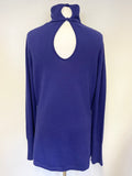 FRENCH CONNECTION BLUE KEYHOLE POLO NECK LONG SLEEVED JUMPER SIZE XL