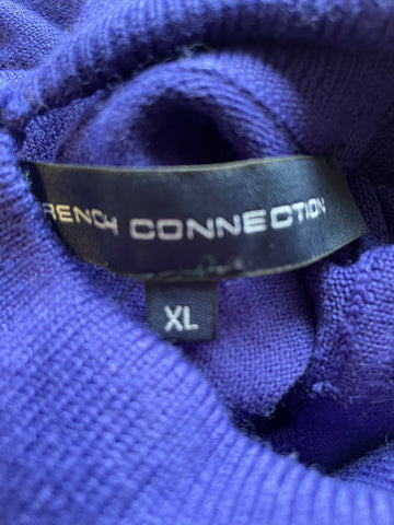 FRENCH CONNECTION BLUE KEYHOLE POLO NECK LONG SLEEVED JUMPER SIZE XL