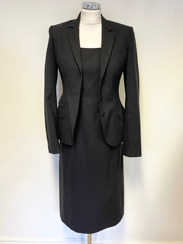 JIGSAW DARK GREY WOOL PENCIL DRESS & FITTED JACKET SUIT SIZE 8/10