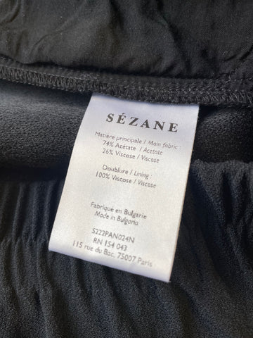 SEZANE BLACK CROPPED ELASTICATED WAIST TROUSERS SIZE 38 UK 10