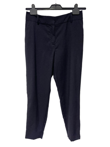 SEZANE NAVY MERINO WOOL MID RISE, TAPERED LEG TROUSERS SIZE 38 UK 10