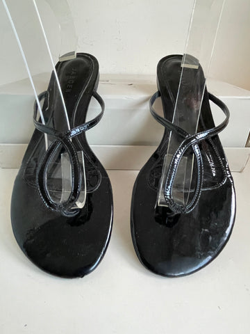 JAEGER BLACK PATENT LEATHER TOE POST FLIP FLOP SANDALS SIZE 4/37