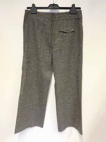 MONSOON GREY TWEED WOOL MIX WIDE LEG TROUSERS SIZE 14