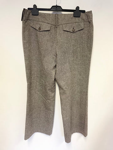 BRAND NEW MONSOON BROWN TWEED WOOL BLEND FULLY LINED WIDE LEG TROUSERS SIZE 18