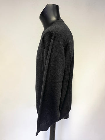 VINTAGE BURBERRYS CHARCOAL MERINO WOOL MIX LONG SLEEVED JUMPER  SIZE L