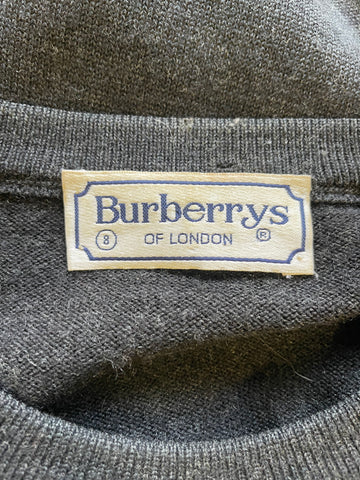 VINTAGE BURBERRYS CHARCOAL MERINO WOOL MIX LONG SLEEVED JUMPER  SIZE L