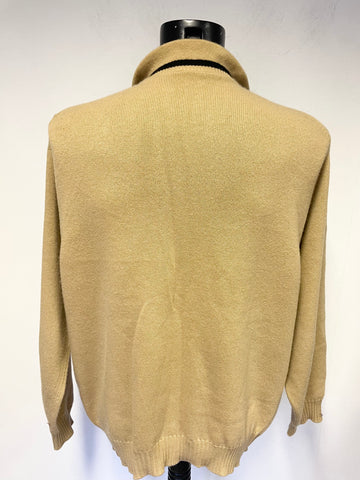 DUNHILL LINKS 100% CASHMERE CAMEL ZIP NECK LONG SLEEVED JUMPER SIZE XL