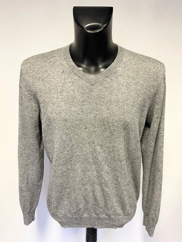 MARKS & SPENCER COLLEZIONE 100% CASHMERE GREY V NECK LONG SLEEVED JUMPER  SIZE L