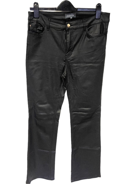 SOSANDAR BLACK WAX COATED BOOT CUT TROUSERS/ JEANS  SIZE 16R