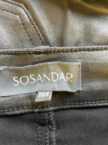 SOSANDAR BLACK WAX COATED BOOT CUT TROUSERS/ JEANS  SIZE 16R