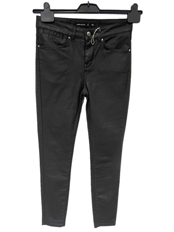 BRAND NEW KAREN MILLEN BLACK WAX COATED ANKLE ZIP SKINNY LEG JEANS SIZE 8