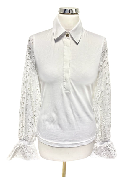 ME+EM WHITE COTTON COLLARED LONG SLEEVED SHIRT SIZE 8