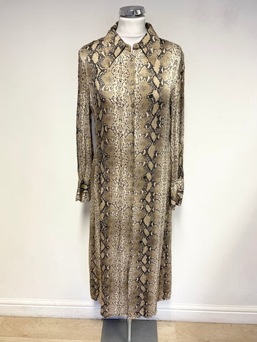 MNG BROWN SNAKESKIN PRINT LONG SLEEVED MIDI SHIRT DRESS SIZE L