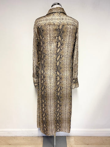 MNG BROWN SNAKESKIN PRINT LONG SLEEVED MIDI SHIRT DRESS SIZE L