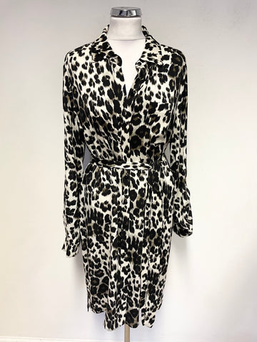 DIANE VON FÜRSTENBERG BROWN LEOPARD PRINT 100% SILK LONG SLEEVE SHIRT DRESS SIZE 12