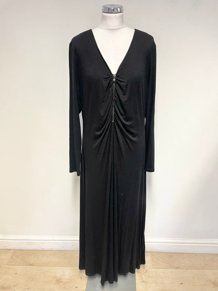 MINT VELVET BLACK JERSEY ZIP FRONT LONG SLEEVED MAXI DRESS SIZE XL