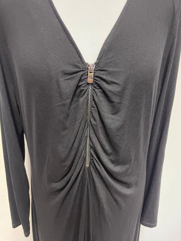 MINT VELVET BLACK JERSEY ZIP FRONT LONG SLEEVED MAXI DRESS SIZE XL