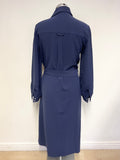 THE SHIRT COMPANY NAVY BLUE LONG SLEEVED BELTED MIDI SHIRT DRESS SIZE 8