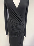 LONG TALL SALLY BLACK JERSEY WRAP ACROSS LONG SLEEVED MIDI DRESS SIZE 12