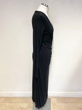 LONG TALL SALLY BLACK JERSEY WRAP ACROSS LONG SLEEVED MIDI DRESS SIZE 12