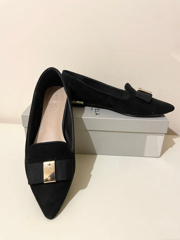 CARVELA BLACK SUEDETTE BOW TRIM FLATS SIZE 5/38