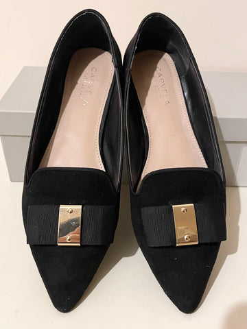 CARVELA BLACK SUEDETTE BOW TRIM FLATS SIZE 5/38