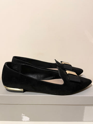 CARVELA BLACK SUEDETTE BOW TRIM FLATS SIZE 5/38