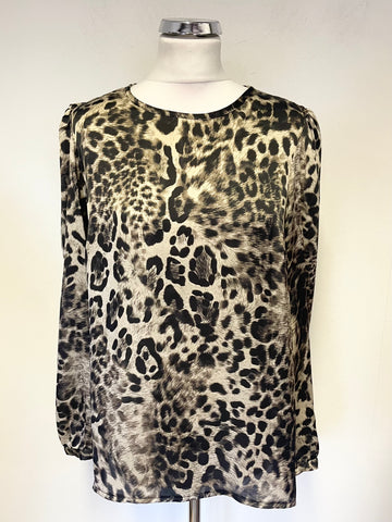 JAMES LAKELAND BLACK & BROWN LEOPARD PRINT LONG SLEEVED TOP SIZE 14