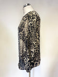 JAMES LAKELAND BLACK & BROWN LEOPARD PRINT LONG SLEEVED TOP SIZE 14