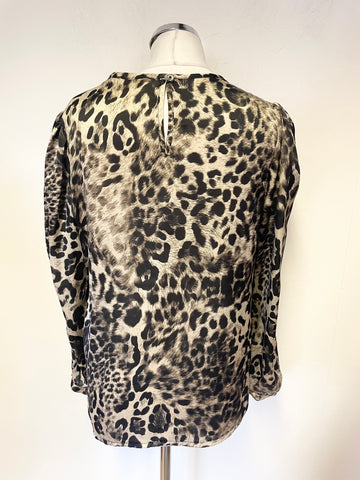 JAMES LAKELAND BLACK & BROWN LEOPARD PRINT LONG SLEEVED TOP SIZE 14