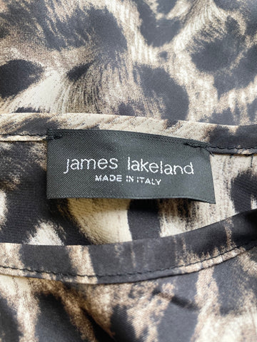 JAMES LAKELAND BLACK & BROWN LEOPARD PRINT LONG SLEEVED TOP SIZE 14