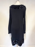 PHASE EIGHT BLACK KNIT LARGE SEQUIN TRIMMED DRESS SIZE 14