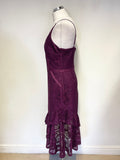 LIPSY BURGUNDY LACE FINE STRAP ASYMMETRIC FRILL HEM SPECIAL OCCASION DRESS SIZE 12