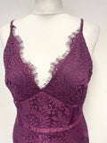 LIPSY BURGUNDY LACE FINE STRAP ASYMMETRIC FRILL HEM SPECIAL OCCASION DRESS SIZE 12