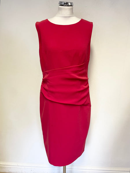 HOBBS RED RUCHED WAIST SLEEVELESS PENCIL DRESS SIZE 14