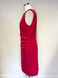 HOBBS RED RUCHED WAIST SLEEVELESS PENCIL DRESS SIZE 14