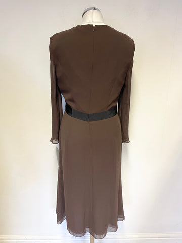 BRAND NEW WITH TAGS FRANK USHER BROWN DRAPED WRAP LONG SLEEVED DRESS SIZE 12