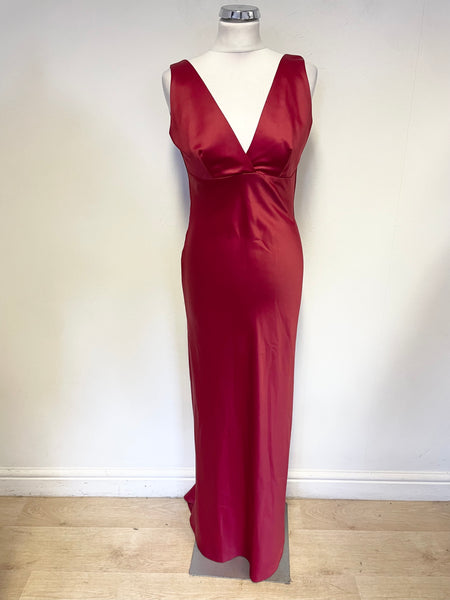 CONSORTIUM RED SATIN SLEEVELESS LONG EVENING DRESS SIZE 12