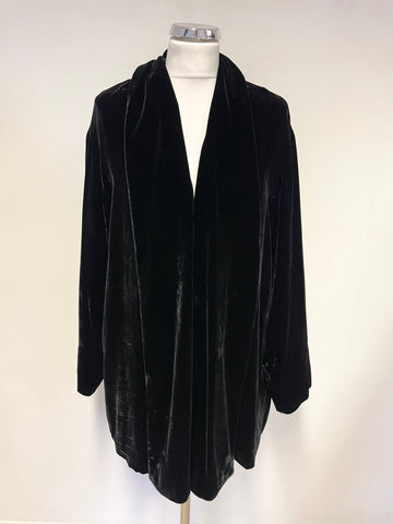 LAURA ASHLEY BLACK VELVET COLLARED EDGE TO EDGE LONG SLEEVED JACKET SIZE M