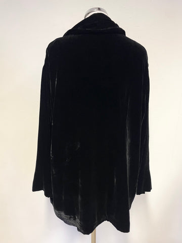 LAURA ASHLEY BLACK VELVET COLLARED EDGE TO EDGE LONG SLEEVED JACKET SIZE M