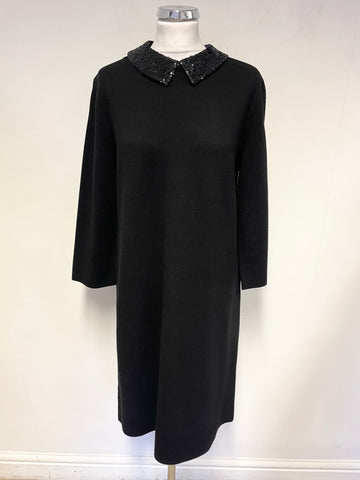 HOBBS BLACK DETACHABLE SEQUINNED COLLAR 3/4 SLEEVE SHIFT DRESS SIZE 14