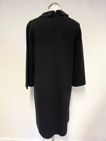 HOBBS BLACK DETACHABLE SEQUINNED COLLAR 3/4 SLEEVE SHIFT DRESS SIZE 14