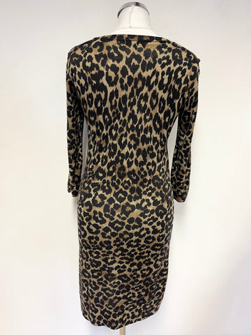 HOBBS 100% WOOL BLACK & BROWN LEOPARD PRINT KNIT DRESS SIZE 12