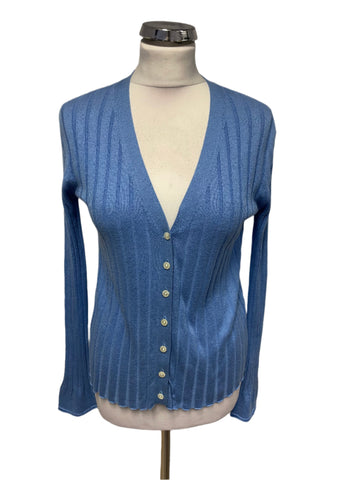 MARCCAIN BLUE SILK & CASHMERE MIX CARDIGAN SIZE 3 APPROX UK 14