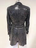 ZARA BLACK & SILVER SEQUINNED COLLARED WRAP FRONT 3/4 SLEEVE PLAYSUIT SIZE M