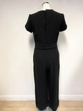 MASSIMO DUTTI BLACK V NECK CAP SLEEVED BELTED WIDE LEG JUMPSUIT SIZE 38 UK 10